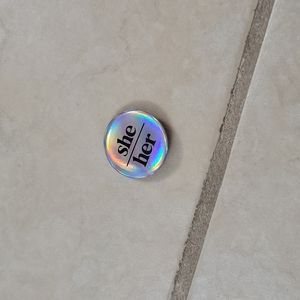 Holographic She/Her Pronouns Pin